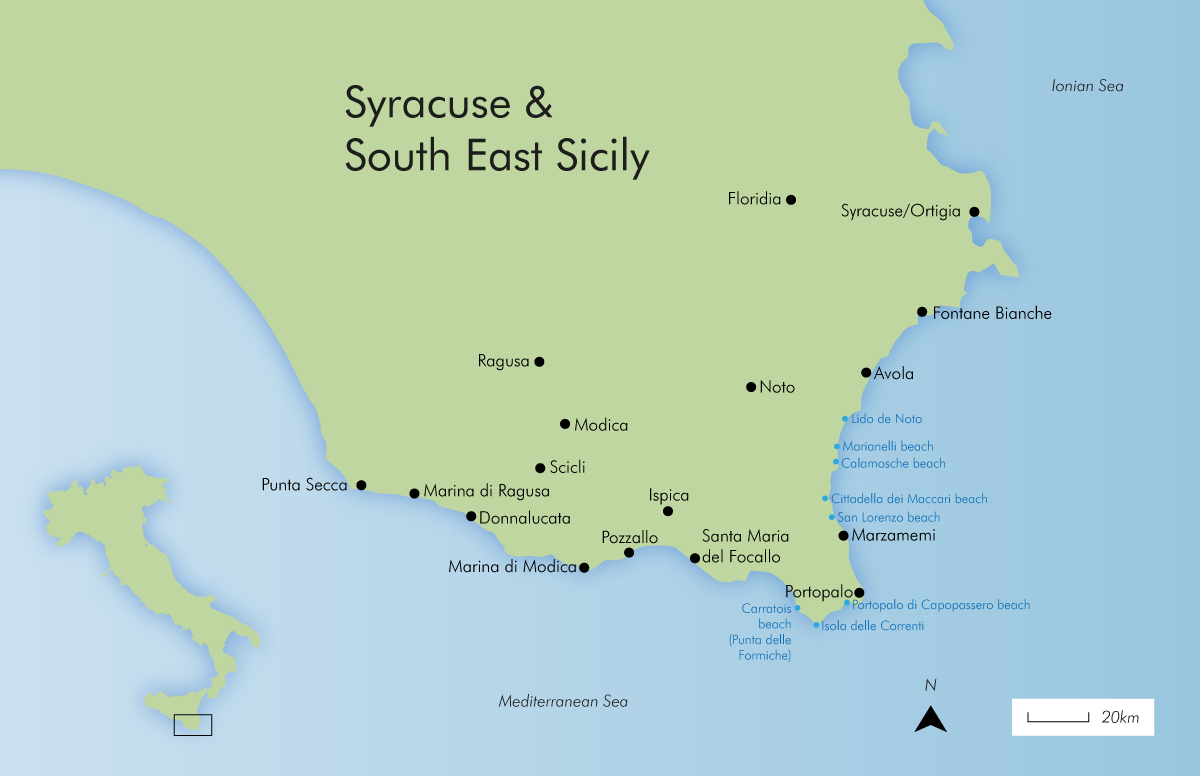 Syracuse and South East Sicily Map | Simpson Travel